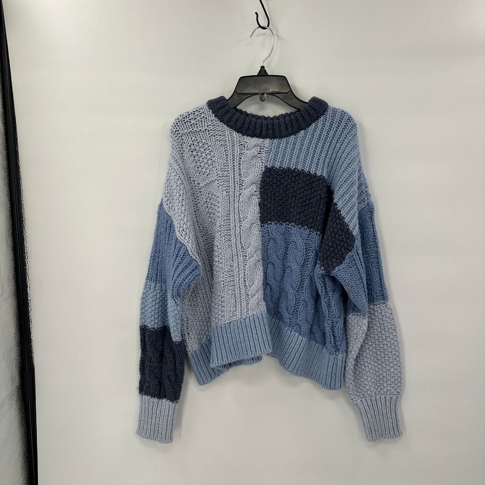Aerie Patchwork Oversized Sweater Medium Colorblock Indie Cozy Cableknit